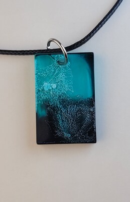Handcrafted Green, Teal, and Black Rectangle Pendant Necklace or Keychain - image1